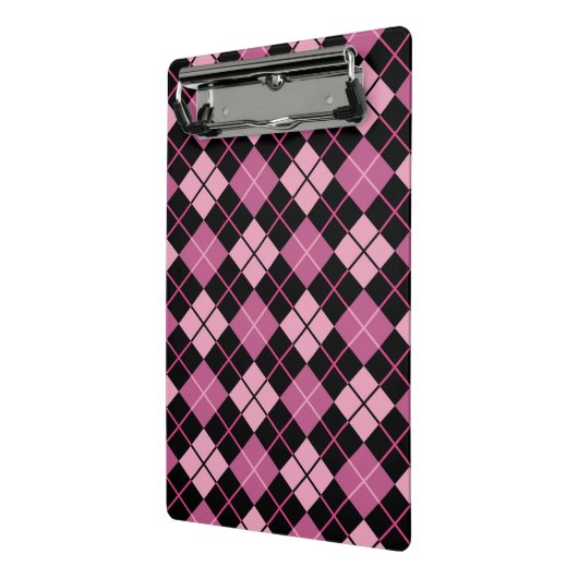 黒およびピンクのアーガイル柄のなパターン ミニクリップボード (アングル2)