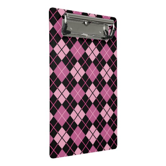 黒およびピンクのアーガイル柄のなパターン ミニクリップボード (アングル)