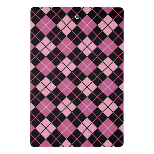 黒およびピンクのアーガイル柄のなパターン ミニクリップボード (裏面)