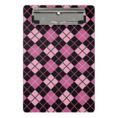 黒およびピンクのアーガイル柄のなパターン ミニクリップボード (正面)