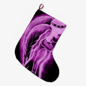 黒およびピンクの逆にされた天使 ラージクリスマスストッキング (正面 (吊り時))