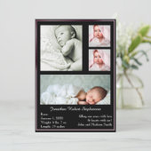 黒およびピンク数々のなフレームの写真のベビーの発表 案内状 (スタンド正面)