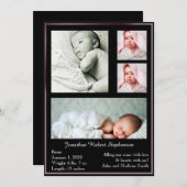 黒およびピンク数々のなフレームの写真のベビーの発表 案内状 (正面/裏面)