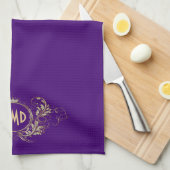 黒およびフェイクグリッターガーリーフローラ枠 キッチンタオル (四つ折り)