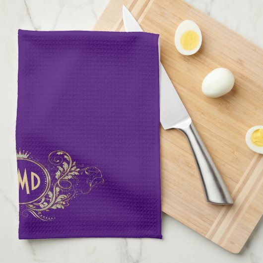 黒およびフェイクグリッターガーリーフローラ枠 キッチンタオル (四つ折り)