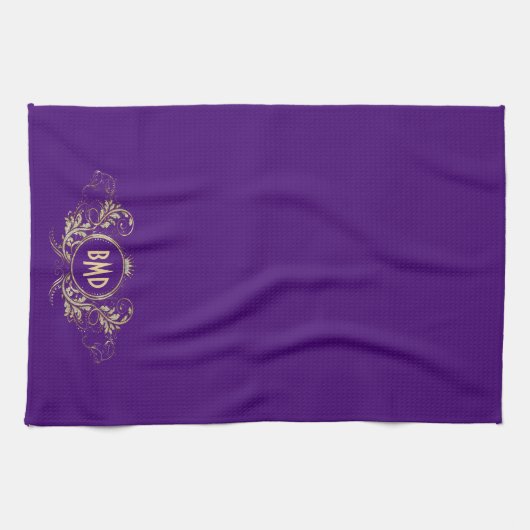 黒およびフェイクグリッターガーリーフローラ枠 キッチンタオル (横)