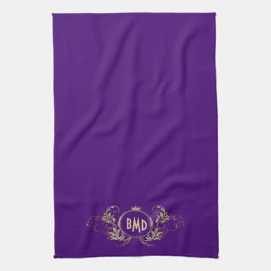 黒およびフェイクグリッターガーリーフローラ枠 キッチンタオル (縦)