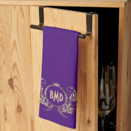 黒およびフェイクグリッターガーリーフローラ枠 キッチンタオル