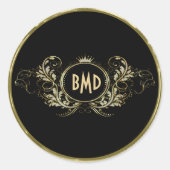 黒およびフェイクグリッターガーリーフローラ枠 ラウンドシール (正面)