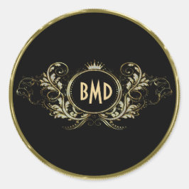 黒およびフェイクグリッターガーリーフローラ枠 ラウンドシール