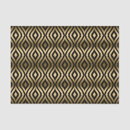 黒およびフェイク金ゴールド幾何学的クローバーパターン 薄葉紙 (正面)