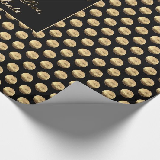 黒およびフェイク金ゴールド水玉模様パタエレガントーン ラッピングペーパー (角)