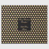 黒およびフェイク金ゴールド水玉模様パタエレガントーン ラッピングペーパー (フラット)