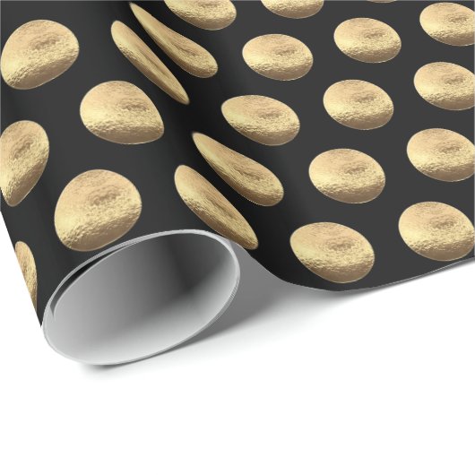 黒およびフェイク金ゴールド水玉模様パタエレガントーン ラッピングペーパー (ロールコーナー)