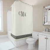 黒およびベージュ色によって複雑にされるストライプおよびモノグラム シャワーカーテン (インサイチュ)