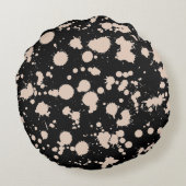 黒およびモモの(ばちゃばちゃ)跳ねるのペンキの芸術 ラウンドクッション (裏面)