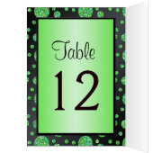 黒およびライムのきらびやかな点のテーブル数カード (内側 (左))