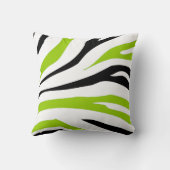 黒およびライムグリーンのシマウマのストライプのプリントの枕 クッション (裏面)