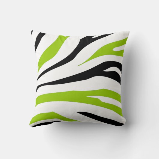 黒およびライムグリーンのシマウマのストライプのプリントの枕 クッション (裏面)