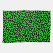 黒およびライムグリーンのヒョウのアニマルプリント キッチンタオル (横)