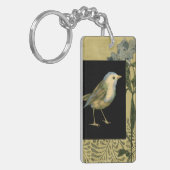 黒およびヴィンテージの背景の鳥 キーホルダー (正面左)