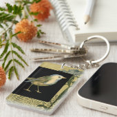 黒およびヴィンテージの背景の鳥 キーホルダー (正面右)