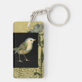 黒およびヴィンテージの背景の鳥 キーホルダー (裏面)
