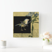 黒およびヴィンテージの背景の鳥 スクエア壁時計 (ホーム)