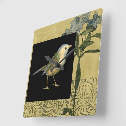 黒およびヴィンテージの背景の鳥 スクエア壁時計 (傾斜)