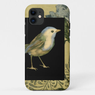黒およびヴィンテージの背景の鳥 iPhone 11 ケース
