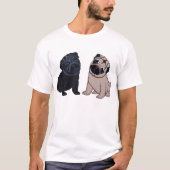 黒および子鹿のパグの子犬のTシャツ Tシャツ (正面)