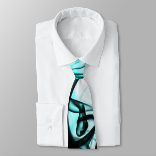 黒および水のティール（緑がかった色）の抽象芸術の煙パターン ネクタイ (タイ)