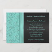 黒および水の花のフェイクなリボンの結婚式の招待 招待状 (裏面)