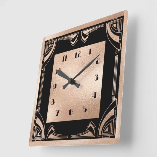 黒および淡い色の銅アールデコ スクエア壁時計 (傾斜)