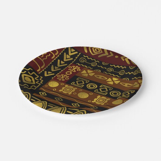 黒および茶色の民族のアフリカの金パターン ペーパープレート (アングル)