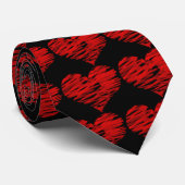 黒および赤いハートのタイ ネクタイ (ロール)
