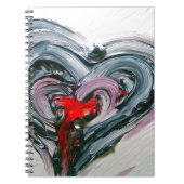黒および赤いハートのメモ帳 ノートブック (正面)
