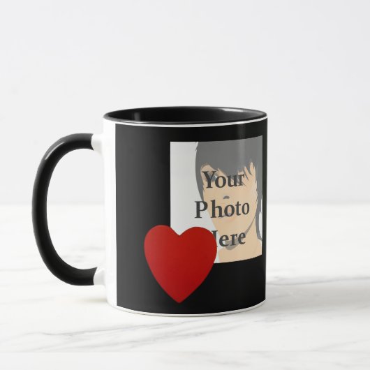 黒および赤いハートの写真フレームのマグ マグカップ (左)