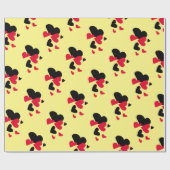 黒および赤いハートの黄色 ラッピングペーパー (フラット)