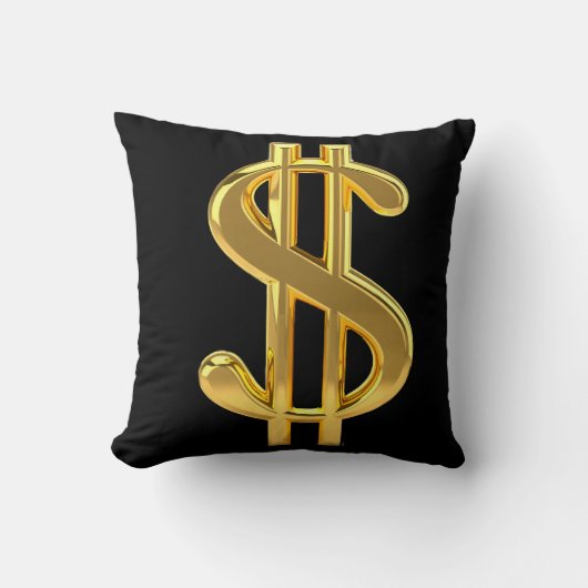 黒および金ゴールドのお金の枕 クッション (正面)