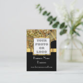 黒および金ゴールドのきらきら光るな写真のロゴ 名刺 (スタンド正面)