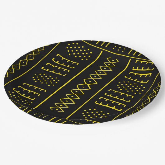 黒および金ゴールドのアフリカのスタイル ペーパープレート (アングル)