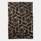 黒および金ゴールドのエレガントなパターン キッチンタオル (縦)