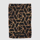 黒および金ゴールドのエレガントなパターン ゴルフタオル (正面)