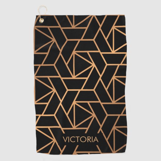 黒および金ゴールドのエレガントなパターン ゴルフタオル (正面)