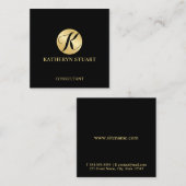 黒および金ゴールドのエレガントなモノグラム スクエア名刺 (正面/裏面)