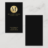 黒および金ゴールドのエレガントなモノグラム 名刺 (正面/裏面)