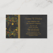 黒および金ゴールドのカラフルな花のつる植物 名刺 (裏面)