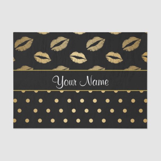 黒および金ゴールドのキスおよび愛ハート 薄葉紙 (正面)