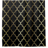 黒および金ゴールドのクローバーパターン| DIY色 シャワーカーテン (正面)